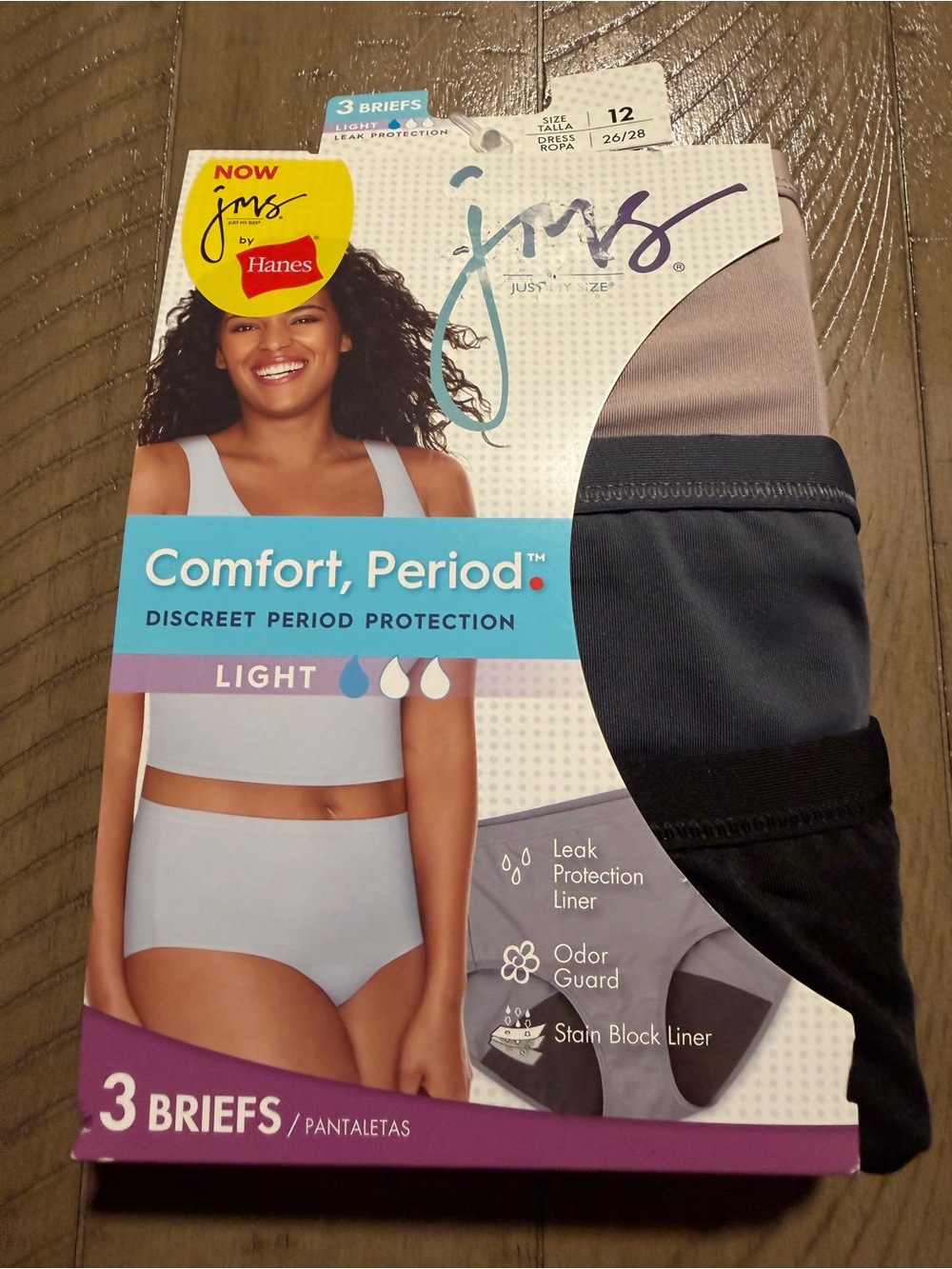 Hanes Women's Light Period Briefs - Black Beige and Gray (3 Pack) size 12